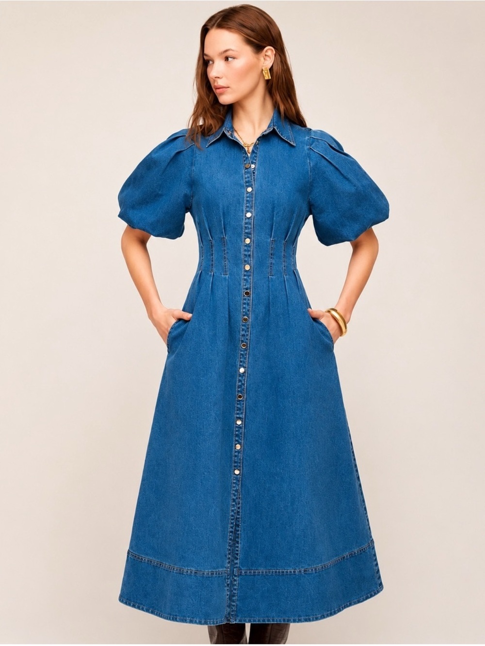House of Harlow 1960 Edie Denim Midi Dress - Picture 7 of 14